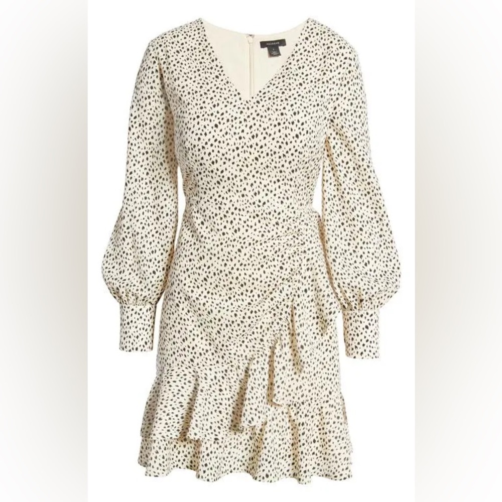 Halogen Speckle Print‎ Long Sleeve Dress - Ivory- Black size XS